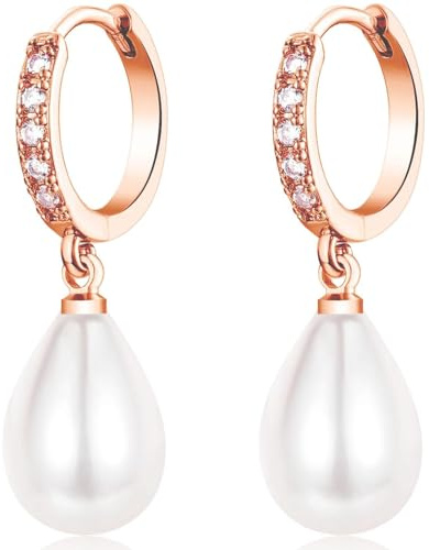 MASOP Perlenohrringe Creolen Silber 925/Gold Ohrringe Perlen Vergoldet für Damen Frauen Mädchen