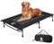 OneTigris Elevated Dog Bed Large Dog,Outdoor DOG Cot Large Raised Dog Bed with Chew Proof Washable Breathable Mesh & No-Slip Rubber Feet Travel Orthopedic Pet Bed (Black, L)