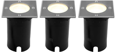 Ledvion - 3X LED Einbauleuchten Quadrat, 5W, 2700K, IP67, GU10, 1m Kabel, Außenbeleuchtung, Terrassenbeleuchtung