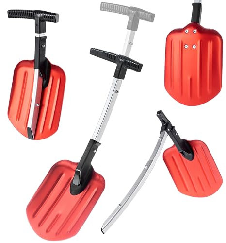 KADAX Klappbare Schneeschaufel, Tragbare Winterschneeschaufel, Schneeschieber mit T-Griff, Schneeschippe mit Teleskopstiel, Schneeschaufelentferner (Rot)