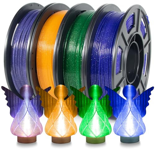 iSANMATE Transparent Blinkendes PLA-Filament 1,75mm, Klarer Glitzer PLA Filament, Mehrfarbiges 3D-Drucker-Filament PLA 250g x 4 Spule, Genauigkeit +/- 0,03 mm