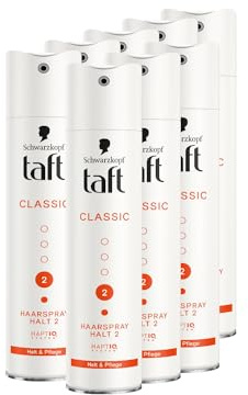 Schwarzkopf Taft Haarspray Classic (8x 250 ml), Haltegrad 2 Haarstyling, Haarspray für strapaziertes Haar, Halt und Pflege, vegane Formel*