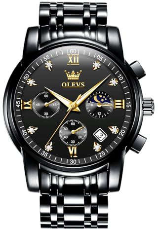 OLEVS Edelstahl Herrenuhren Chronograph Modern Quarz Analog Armbanduhr | Herren Uhr Datum Leuchtend Wasserdicht Herrenarmbanduhr Metallarmband Geschenke für Männer