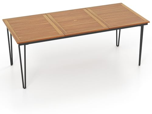 GIANTEX Tavolo da Giardino in Legno di Acacia, Tavolo da Esterno per 8 Persone, Tavolo Rettangolare da Birra con Foro per Ombrellone, 200x90x75 cm