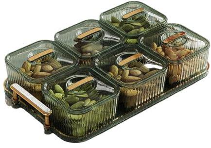 LXYDPZ 6-teiliges Snack-Serviertablett, grünes, quadratisches Gewürzregal-Organizer-Set mit Deckel, abnehmbare Snackschalen, Servierplatte für Zuhause, Küche, Snacks, Gewürze, Organiza grün (grün)