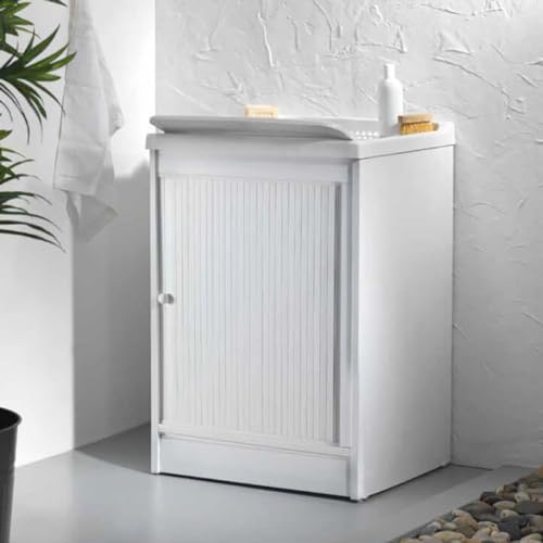 Mobile lavatoio a serrandina in Pvc Bianco con vasca in resina (60x50 cm)