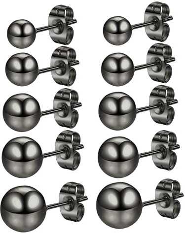 Mochity 4-5 Paare Kugel Ohrstecker Schwarz Sliver Gold, Kugel Ohrringe Kleine Für Damen Herren, 316L Edelstahl Ohrstecker 3-7mm, Hypoallergen Ohrringe Schläfer Knorpel