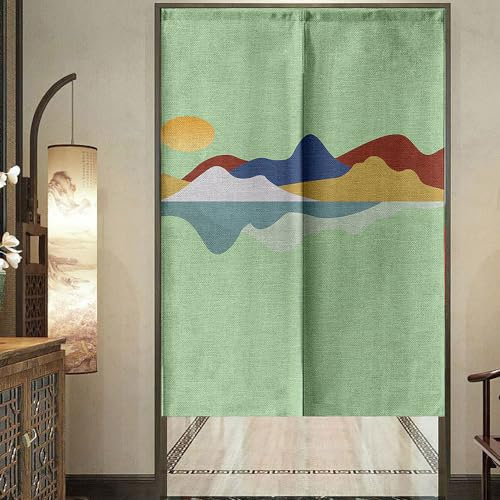 DOTBUY-SHOP Mountain Color Door Curtain, Indoor Curtains Linen Fly Curtains for Doors for Bistro Home, Kitchen, Living Room, Window Curtain Decorative Cut Off Door Blinds (90x200cm,light green)