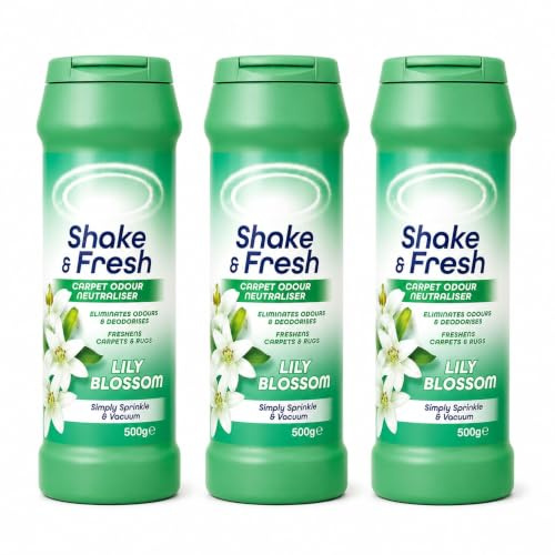 3 Shake & Fresh Carpet Freshener Powder - Lily Blossom Scented - Rug, Mat & Carpet Odour Neutraliser & Eliminator - Carpet Fresh 500g