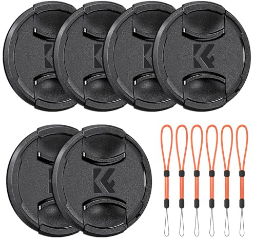 K&F Concept 6 Stück Objektivdeckel, 6 Stück Objektivdeckel Halter mit Schnur Universal Sicherung mit Gummiband für Sony, Canon, Nikon