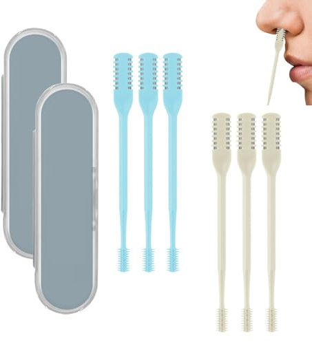 XoeLLe 8 Pezzi Taglia Peli Naso e Orecchie, Tagliapeli Naso e Orecchie Professionali, Lavabile Taglia Peli Senza Batterie, con Scatola Portaoggetti Trasparente, Facile da Usare (Blu, Giallo)