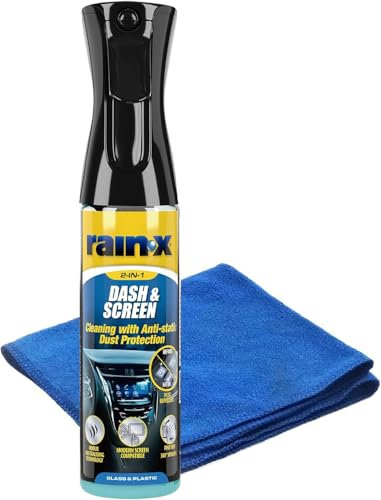 Rain-X Premium Dash & Screen Cleaner – Anti-Fingerprint Formula with Antistatic Coating for Glass, Plastic, and Delicate Surfaces + Microfibre Cloth – 300 ml