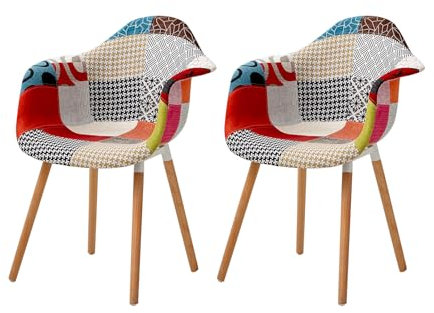 JZGORC Juego de 2 Silla de Comedor, Silla de Cocina de Retazos de Lino, Silla de Comedor Moderna, Silla de Cocina con Patas de Haya y Diseño de Reposabrazos - Rojo