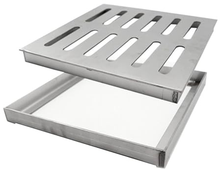 Canaletta Scolo Acqua Piovana Griglia di Scarico Quadrata in Acciaio Inox 304 con Base, Copertura Robusta per Canalette Esterne per Giardino, Copertura per Fognatura del Bagno per Bloccare i Detriti(4