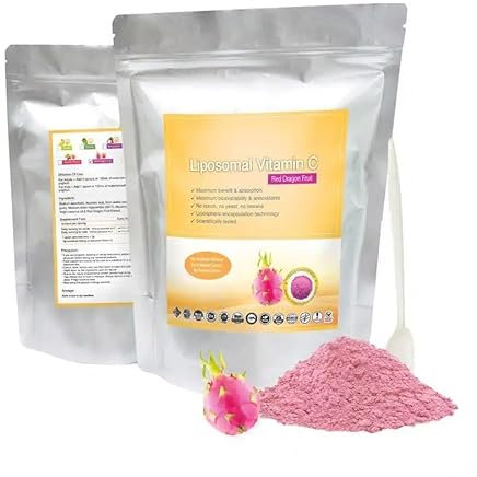Vitamina C liposomal + polvo de extracto estandarizado de la fruta del dragón – Polvo 150 g puro 100% natural sin aditivos – Para sopa, batidos, café, bebidas, pasteles