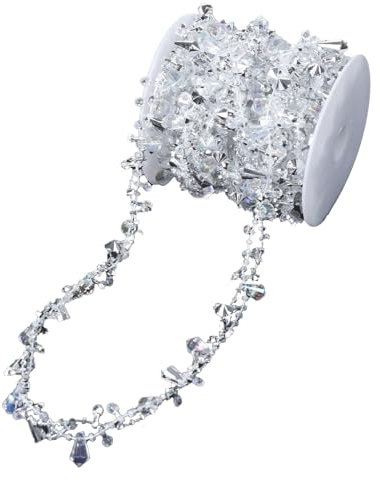 5M Crystal Christmas Garland, Christmas Tree Crystal Garland Silver Shiny Christmas Bead Chain C-hristmas Hanging Decorations Xmas Tree Beads String Chain Xmas Crystal Ornament Party Home Decor