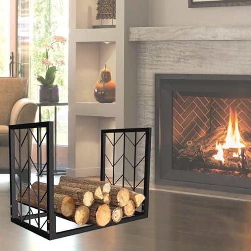 Iron Art Firewood Log Rack for Fireplaces Fire Pits and Stoves Sturdy Wood Stacker Bin for Organizing Wood Pile Easy to Assemble