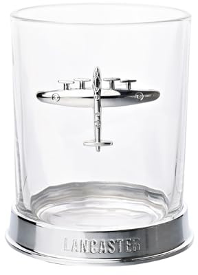 Widdop and Co Verre à whisky en métal sous licence officielle Royal Air Force RAF – Bomber Lancaster – Base gravée avec badge – Accessoire de vie pour homme, histoire et aviation – 330 ml