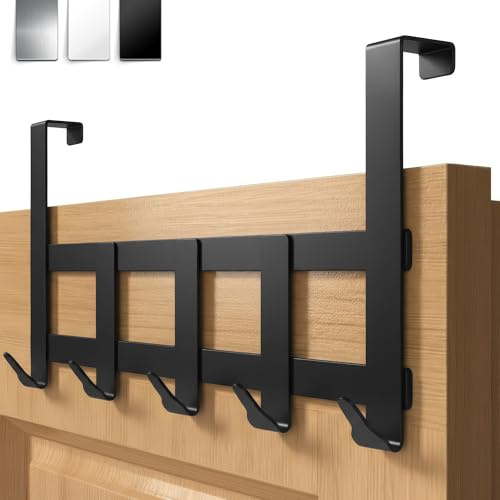 Menz Premium Türgarderobe zum Einhängen, 5 Haken, Schwarz | Türhaken zum Einhängen aus Edelstahl, extrem belastbare Kleiderhaken Tür, universeller Handtuchhalter Tür