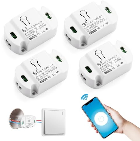 4 Pezzo Interruttore Smart Alexa WiFi, Luci Con Controllo Vocale, Compatibile Con Amazon Alexa, Google Home, Controllo Tuya/Smart Life APP