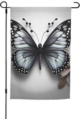 Graue blaugrüne Blumen- und Schmetterlingsflagge für den Außenbereich, Gartendekoration, lustige Outdoor-Flagge, 30 x 45 cm