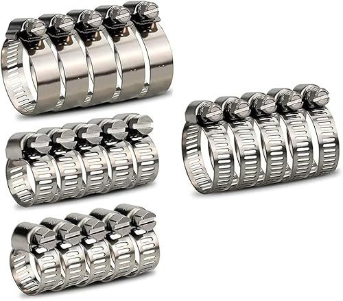 CUEMOON Set of 20 Hose Clamps 10-57 mm, Adjustable, Stainless Steel, Worm Drive, for Washing Machine, Dishwasher or Garden Hose