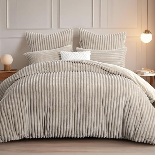 RUIKASI Copripiumino Flanella Invernale 220x240 3P Beige Caldo | Copripiumino in flanella caldo e morbido, chiusura lampo + 2 federe 80x80 cm, effetto cachemire