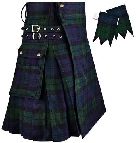 Tartan Utility Kilt for Men I 16oz Scottish Tartan Kilts 5 Yards Premium Acrylic Wool Kilts Traditional Mens Kilt (Black Watch, 50)