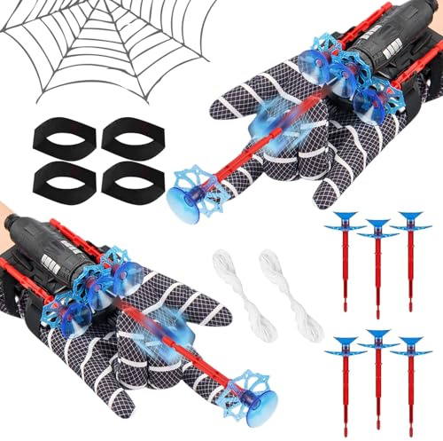Sdjuifsd 18 Pièces Gant Spider, Jouets de Poignet, Lanceur Spider, Lanceur Enfants, Fléchettes Ventouse, Gants Noir, Bande Elastique, pour Fêtes Rôle, Fêtes Anniversaire Enfants, Patry Cadeaux