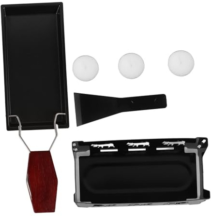 Yardenfun Portable Non-Stick Foldable Raclette Pan Set with Wooden Handle, Mini Cheese and Butter Grill for Outdoor Camping, Includes 3 Candles, Black Multifunctional Table Grill