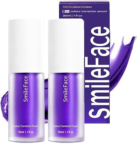 Purple Blanqueador dental V34,2PCS Blanqueamiento Dental Pasta de Dientes Morada,Pasta de Dientes Blanqueadora,Corrector de Color dientes,Teeth Whitening Toothpaste de Viaje