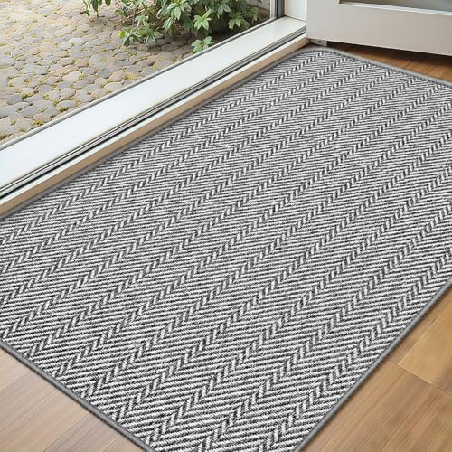 BEISIFLOOR Schmutzfangmatte Innen 43 x 75 cm, Waschbar rutschfest Fußmatte Innen, Fussmatte, Eingangstürmatte, Dünne Türmatte Strapazierfähige Teppich für Eingang, Haustür, Innenbereich, Grau