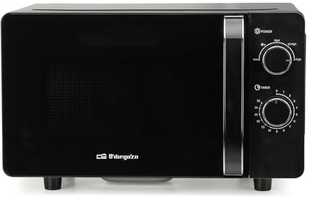 Microondas Orbegozo MI 2061 CE, 20 Litros, 700 W, sin plato giratorio, apta para platos cuadrados, 5 niveles de potencia, negro.