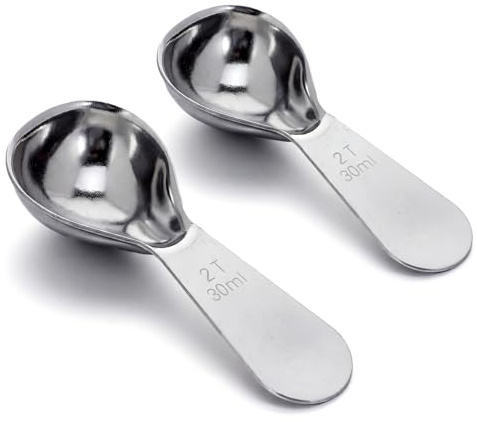 2PCS 30ml Stainless Steel Coffee Scoop, 2 Tablespoon Measuring Spoons, Coffee Scooper for Ground Coffees, Suger, Bean, Tea, Flour, Short Handle, Dishwasher Safe