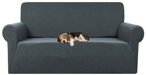 NAKIHOUSE Sofabezug 2 Sitzer, Elastische Couchbezug mit 1 Kissenbezug | Stretch Spandex Jacquard Rutschfester Sofa Überzug für Wohnzimmer, Haustierschutz gegen Kratzer, Grau