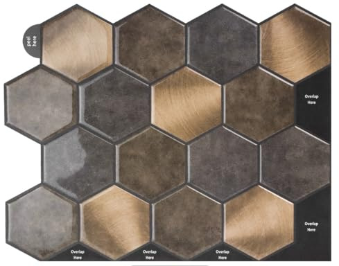 Fliesenaufkleber 3d Klebefliesen Küche Bad Küchenrückwand Folie Fliesen Selbstklebende Hexagon（10-Stück 28x22cm）