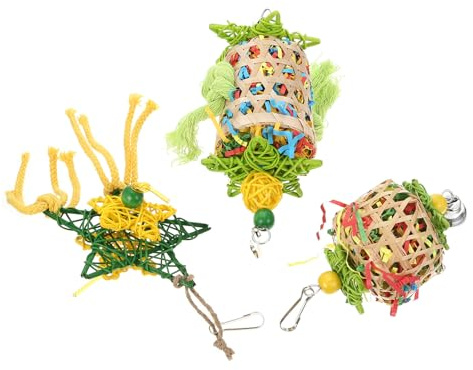 YARNOW Giocattoli per Pappagalli 3 Unitá in Poliestere Resistenti da Mordere per Uccelli Accessori da Appendere per Decorazione Interna