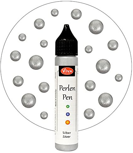 Viva Decor Perlen Pen (Silber, 28 ml) 3D Pearl Pen - T Shirt Marker zum Bemalen von Stoff und Textilien - Deko Farben - Stifte Perlen - Made in Germany