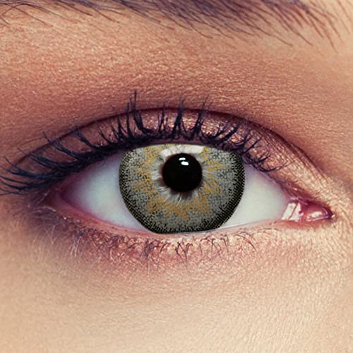DESIGNLENSES, graue farbige Kontaktlinsen mit Stärke für einen natürlichen Effekt, 1 Paar (2St), Monatslinsen geeignet für dunkle Augen + Gratis Behälter -4,00 Dimension Grey