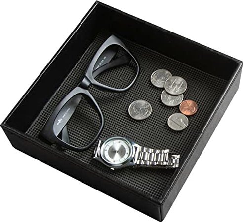 Jack Cube Leder Gummi Valet Tablett Aufbewahrungsfach Kosmetik Schreibwaren Organisator Auffangschale für Schlüssel, Handy, Geldbörse, Münzen, Schmuck und mehr (Schwarz) - :MK206A