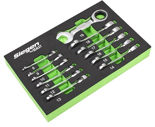 Siegen by Sealey Stubby Combination Ratchet Spanner Set in EVA Foam Tray 12pc - S0633