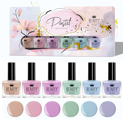 Set di Smalti Pastello 6 Colori Classici da 10 ml, Lunga Durata e Facile Applicazione di Beauty4Britain