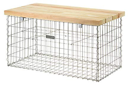 bellissa Gabionen Sitzbank Douglasienholz & verzinktes Metall 105x56x54 cm | Wetterfeste Outdoor Bank, Steinbank rostfrei für Garten, Terrasse & Park, kompakte Rechteckform ohne Lehne