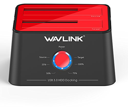WAVLINK Base de Conexión Docking Station USB 3.0 a SATA Disco Duro Externo 2 Bahias, con Función de Offline Clon/Copia/UASP, para 2.5/3.5 HDD/SSD Soporta 2 x 16 TB