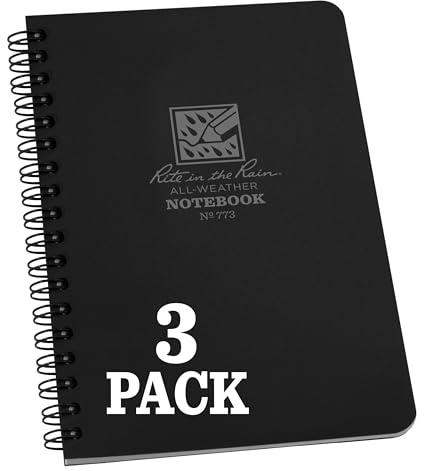 Rite in the Rain Weatherproof Side Spiral Notebook, 4.625 x 7, Black Cover, Universal Pattern, 3 Pack (No. 773L3)