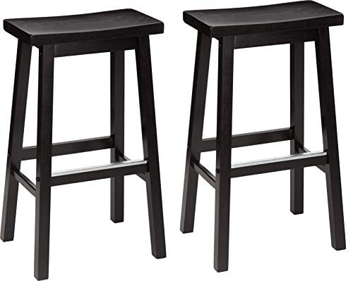 Amazon Basics Set of 2 Solid Wood Kitchen Counter Bar Stool, Dining Chair, Easy Assembly, Modern, 74 cm Tall, Black