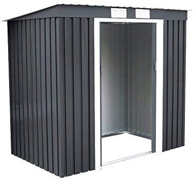 COSTWAY Caseta Jardin Exterior, 213x130x173 cm, Base de Fundación, Cobertizo Jardin Exterior Metálico, 2 Puertas correderas, 2 Ventilaciones, Techo Inclinado, Garden Shed (Gris, 2.7㎡)