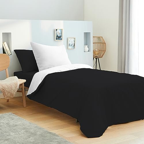 UNIVERSDECOR Komplett-Set, 4-teilig, zweifarbig, für Bett 90 x 190 cm, 100 % Baumwolle, 57 Fäden/cm² (Schwarz/Weiß, 4-teilig, zweifarbig, Bett 90 x 190 cm)