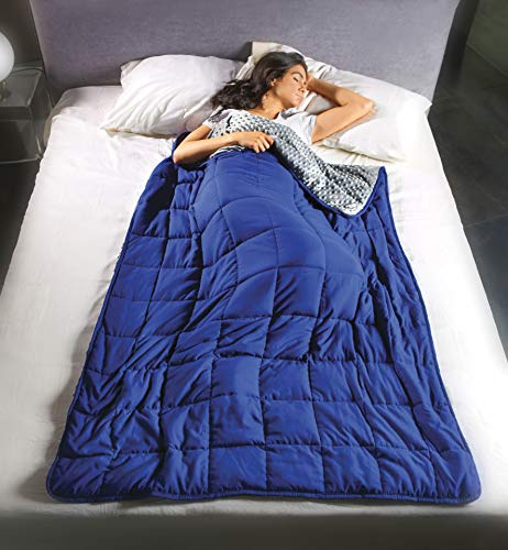 Coperta gravitazionale Calmya 5,5 – usa il peso per facilitare il sonno ed il rilassamento. Pesante 5,5kg – 180x120cm, x uso individuale, con sfere di vetro anallergiche, grigio/blu