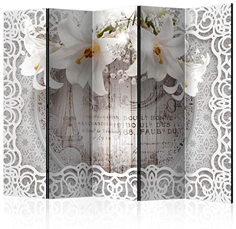 decomonkey Paravent Raumteiler Innen Blumen Lilie, 225x172 cm, 5-teilig | Beidseitig, Vintage, Wohnzimmer, Room Divider, Wall, Raumteiler Stehend, Trennwand, Sichtschutz, Spanische Wand, Holz
